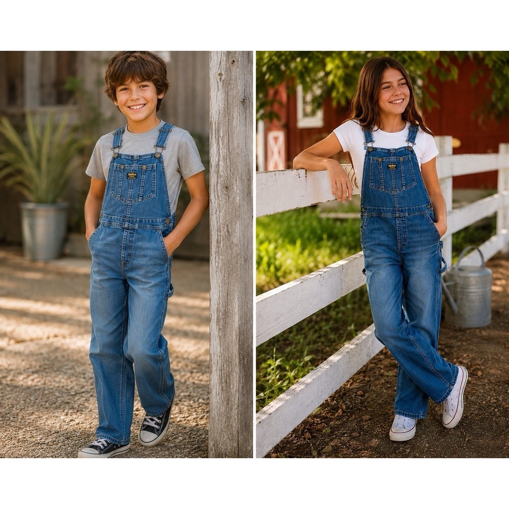 Oshkosh Bgosh Youth Denim Overalls Youth 12 Blue Carpenter Utility Bib Stretch